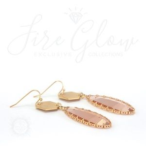Peach Teardrop Gem Brushed Gold Tone Hex Earrings